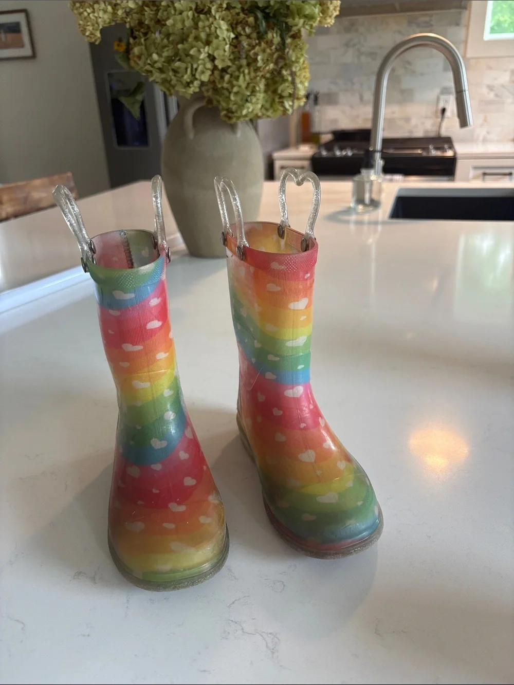 Western Chief Kids Rainbow Heart Rain Boots with Silver Heart Handles
